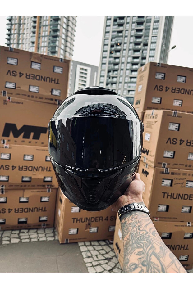 Helmets Thunder 4 Gloss Black Kask ŞEFFAF VİZÖRLÜ - 4