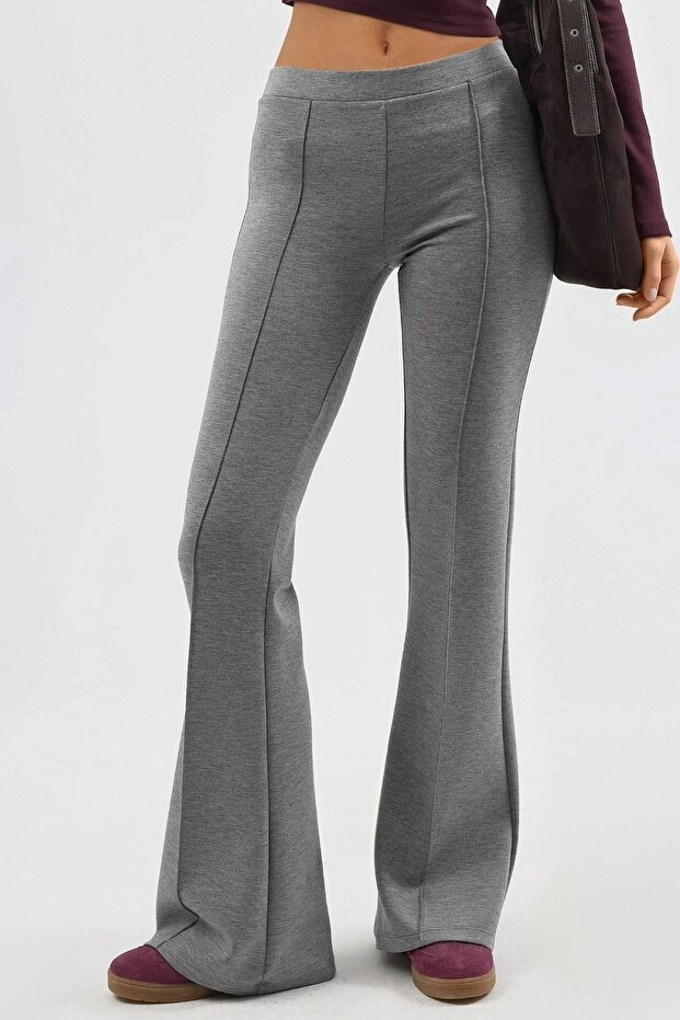 BUSEM Nervürlü Esnek Örme İspanyol Paça Pantolon - 1