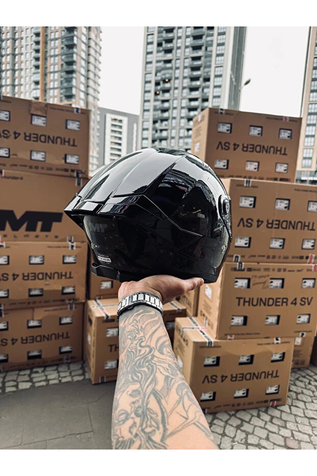 Helmets Thunder 4 Gloss Black Kask ŞEFFAF VİZÖRLÜ - 5