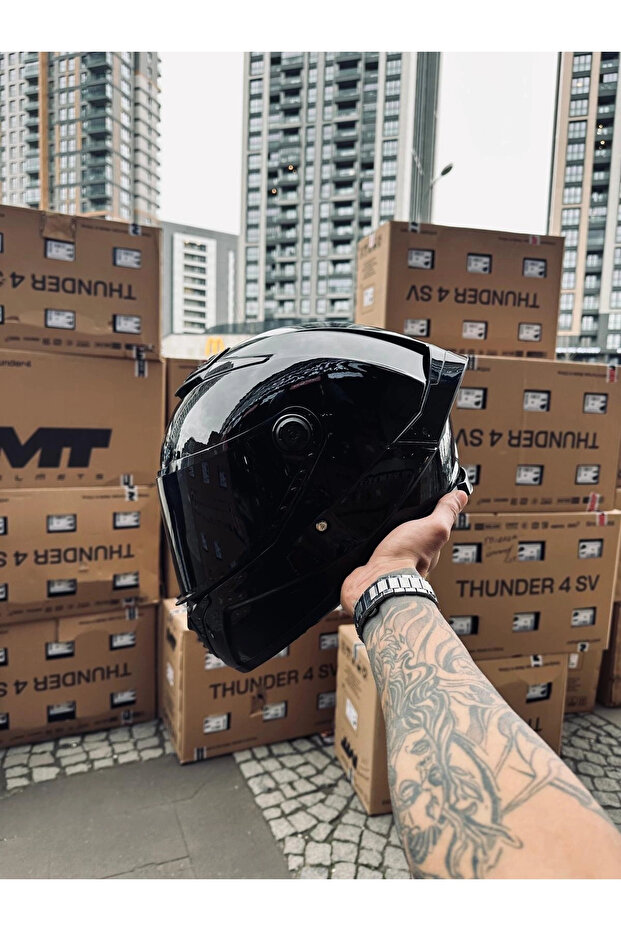 Helmets Thunder 4 Gloss Black Kask ŞEFFAF VİZÖRLÜ - 3