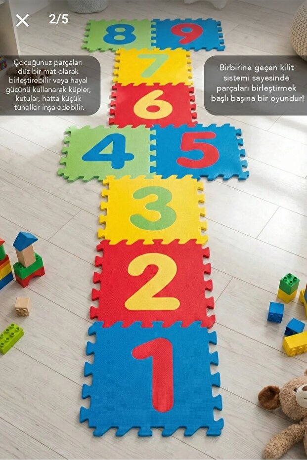 EKİM TOYS 9 Parça Büyük Boy 35*35 13 mm Rakamlı Sayılı Eva Oyun Karosu Yer Matı Puzzle Yapboz
