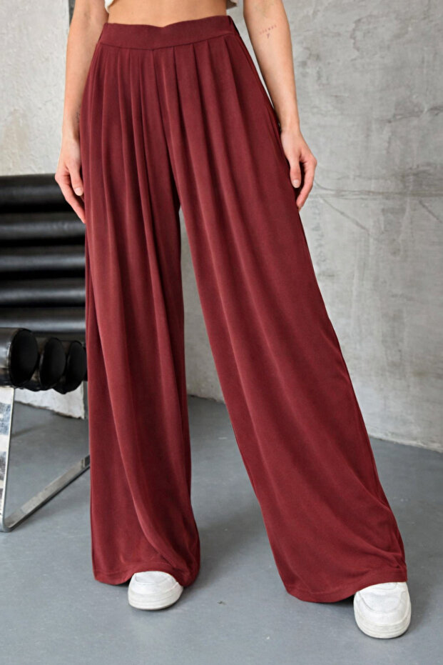Women's Modal Pleated Wide Leg Casual Pants 2012 Claret Red - Premium Series