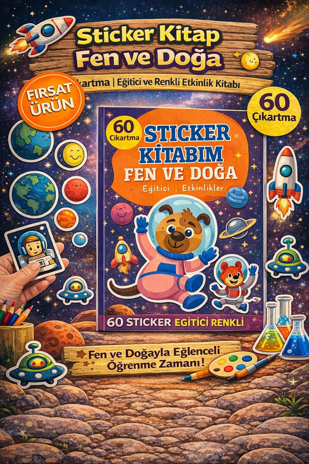 Science and Nature Sticker Book - Science and Space Themed Sticker with 60 Stickers - Educational Activity Book