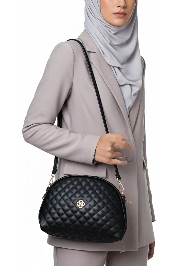 Quilted Two-Compartment Shoulder Bag - Faux Leather