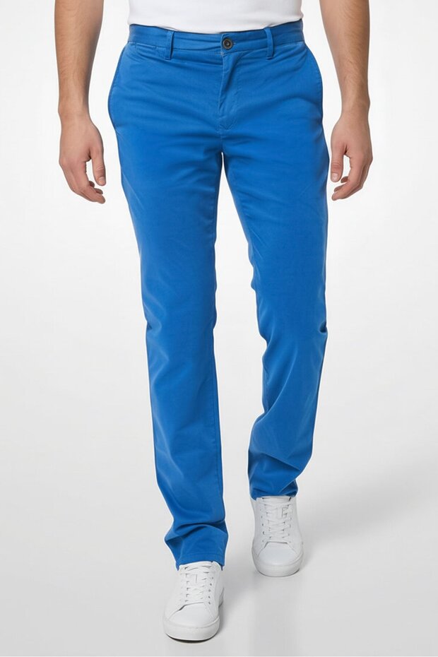 Men Straight Fit Five Pocket Chino Pants, Blue Quartz