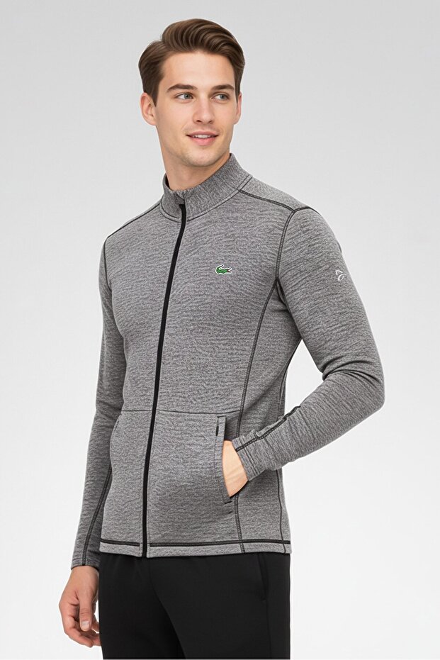 جاكيت تدريب رجالي بقصة عادية، لون رمادي فاتح - 4