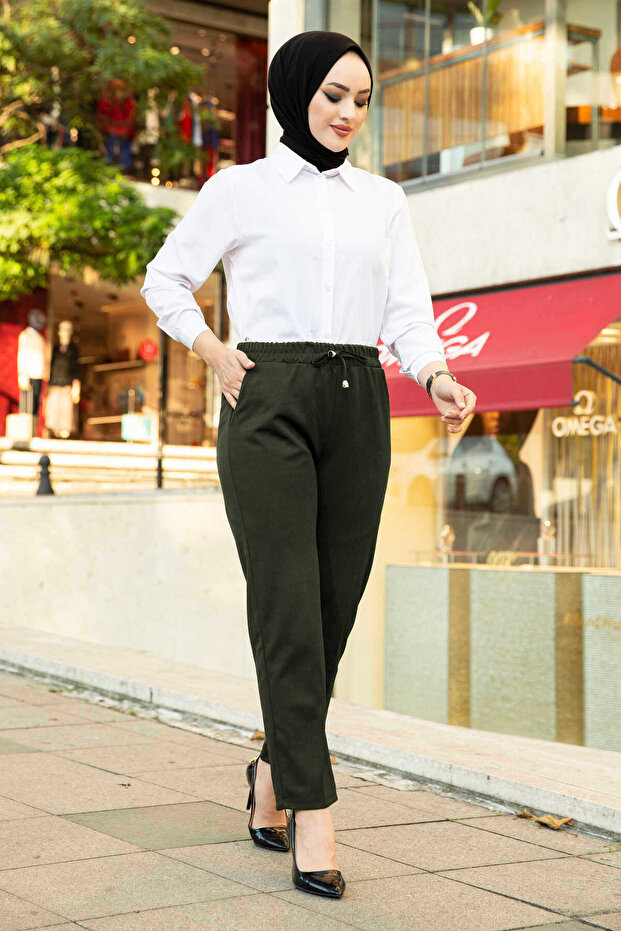 Elastic Waist Hijab Pants Khaki