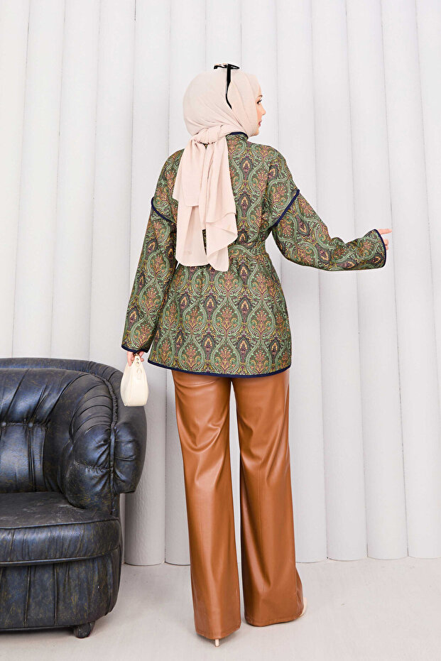 حواف أسطوانية سترة مبطنة بنمط عرقي -20 - 7