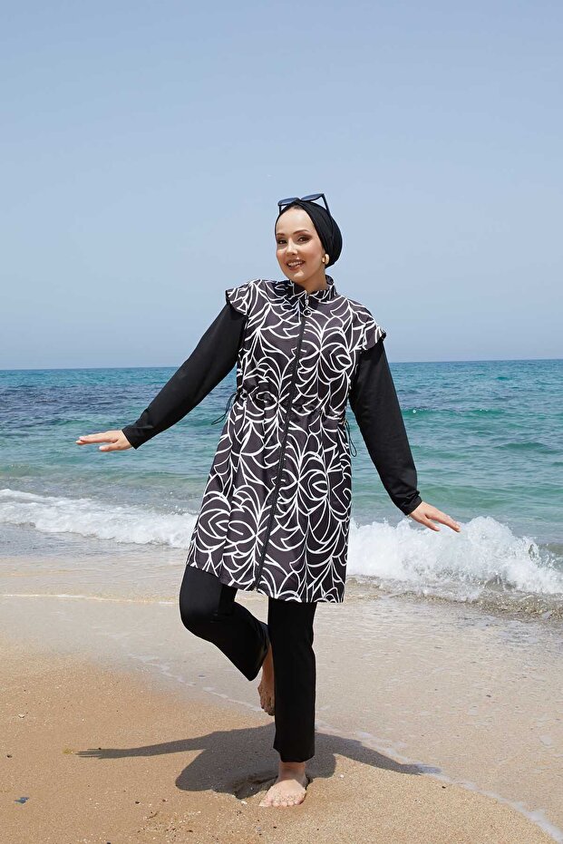 Full-Length Zipper, Adjustable Waist, Hijab-Friendly Swimsuit -133