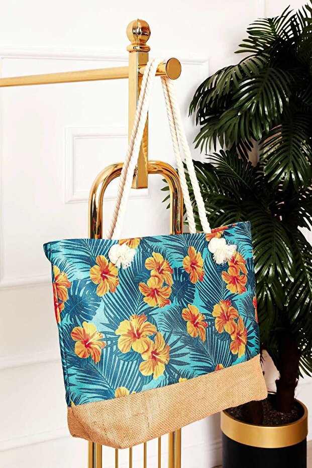 Patterned Straw Detailed Beach Bag -132