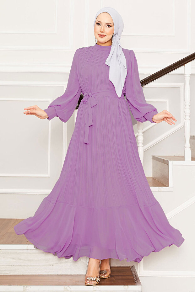 Organza Sleeves Hijab Evening Dress Pink