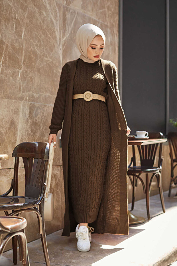 Braided Cardigan Set Brown