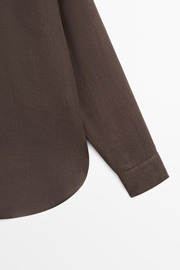 Dökümlü %100 keten gömlek - 7