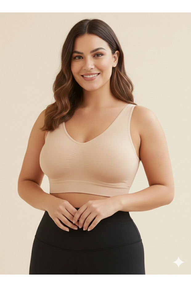 Panax Thick Straps Lifting Anti-Sagging and Tight-Keeping Bra with Pad Skin Color