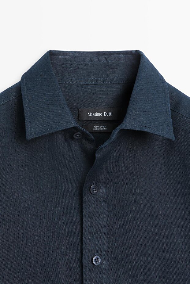 %100 keten slim fit gömlek - 6