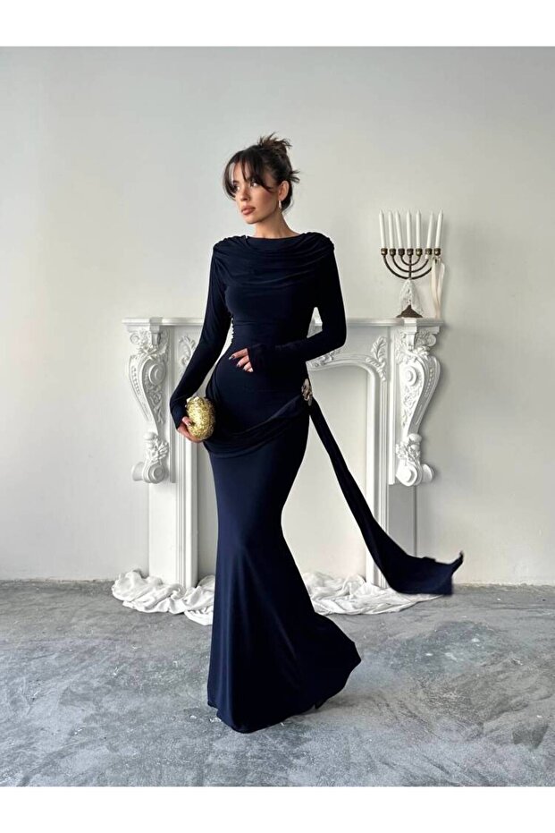 NOVA Maxi Elbise 3079 - Lacivert - 4