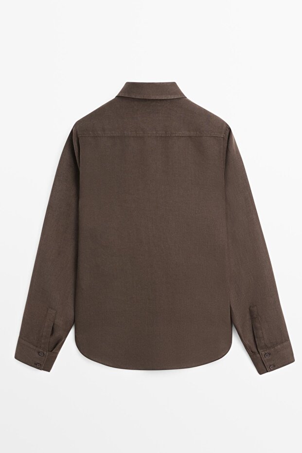 Dökümlü %100 keten gömlek - 8