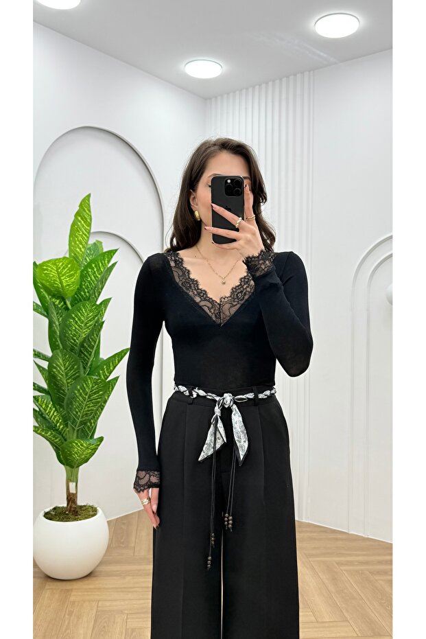 Lace Detailed Transparent Blouse