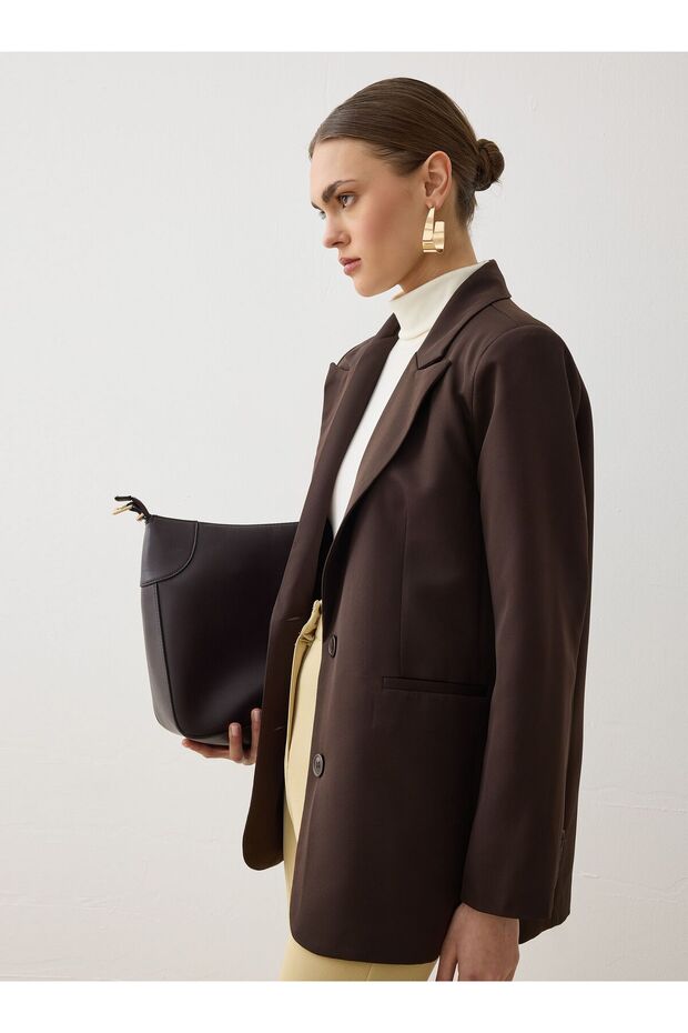 جاكيت بليزر مبطن بأزرار مزدوجة - لون بني غامق - 2