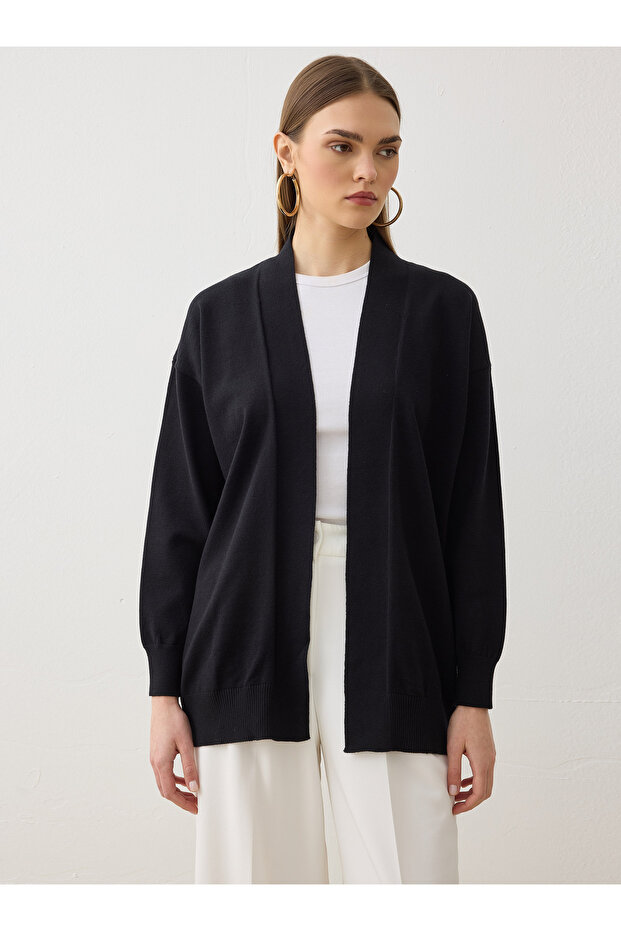 Kemerli Triko Hırka - Siyah - - 2