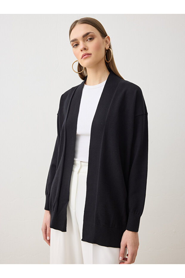 Kemerli Triko Hırka - Siyah - - 5