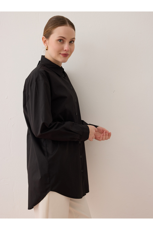 Patlı Basic Poplin Gömlek - Siyah - - 4
