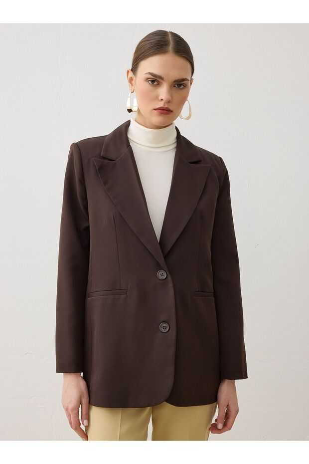جاكيت بليزر مبطن بأزرار مزدوجة - لون بني غامق - 3