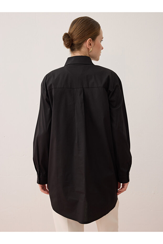 Patlı Basic Poplin Gömlek - Siyah - - 7