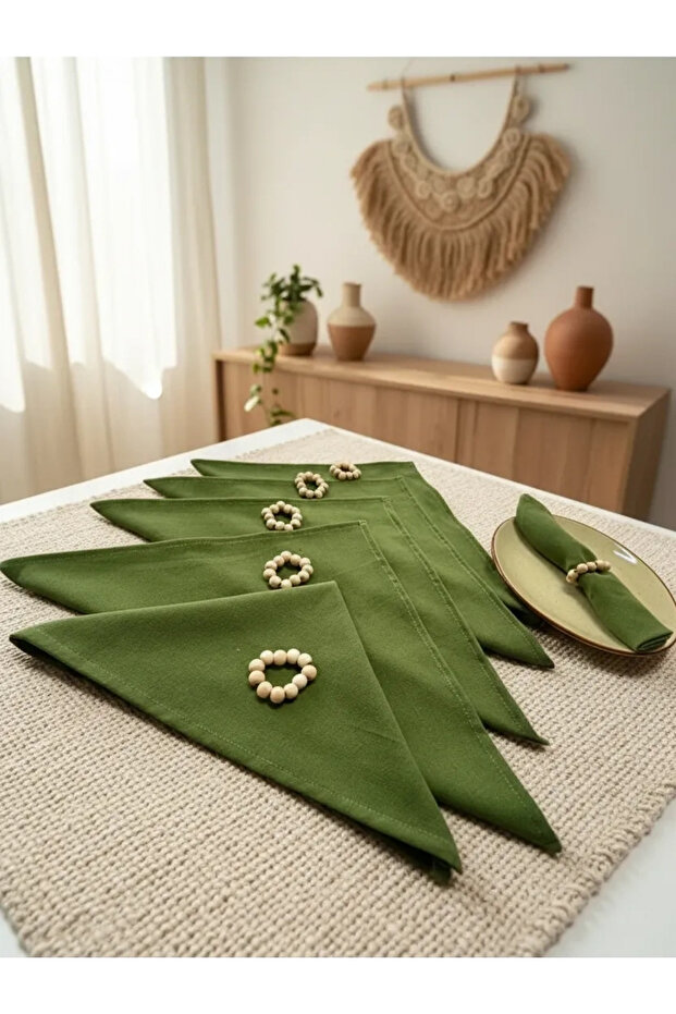Premium Khaki Green 6-Piece Napkin Set (with buckle gift) 40x40