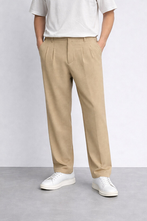 Baggy Fit, Summer-Spring, Stretchy-Draping, Pleat Detail, Wide Fabric Pants Asp01