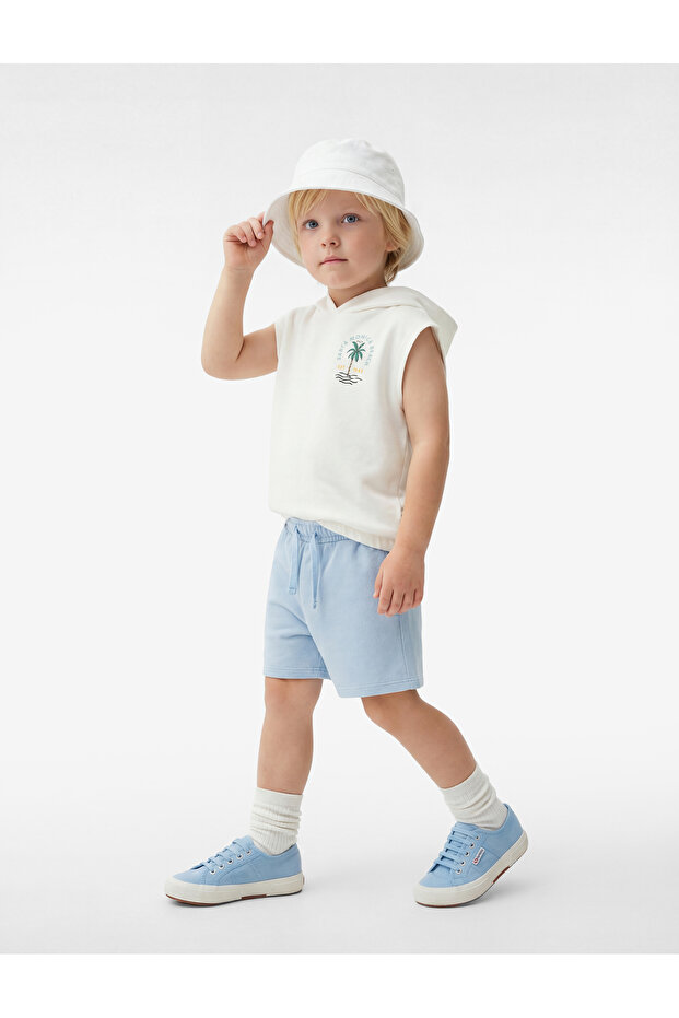 Cotton Sleeveless Hooded 2-Piece Printed Top and Shorts Set