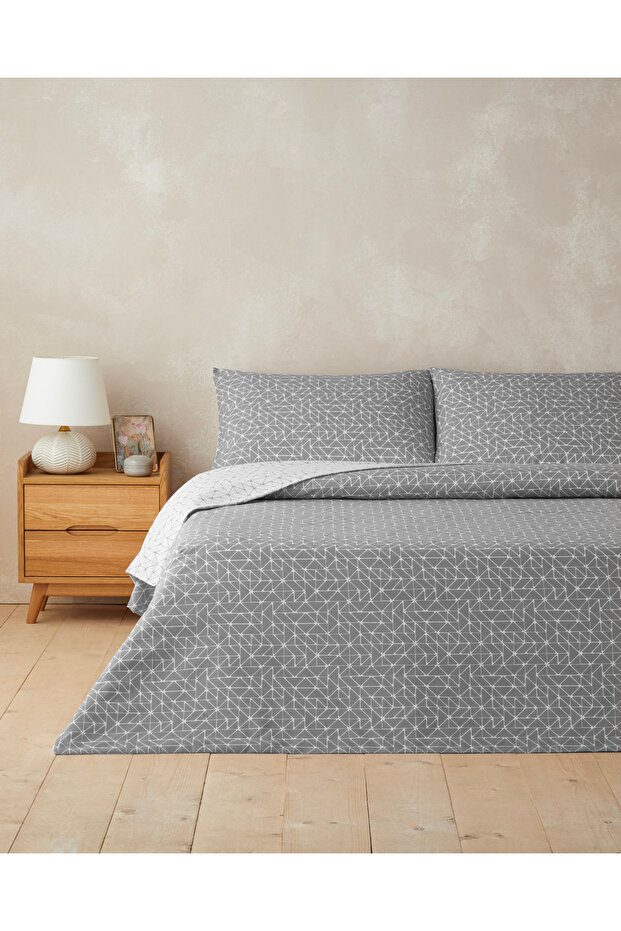 Trio Shape Easy-Iron Single Bed Sheet Duvet Cover Set 160X220 cm Gray