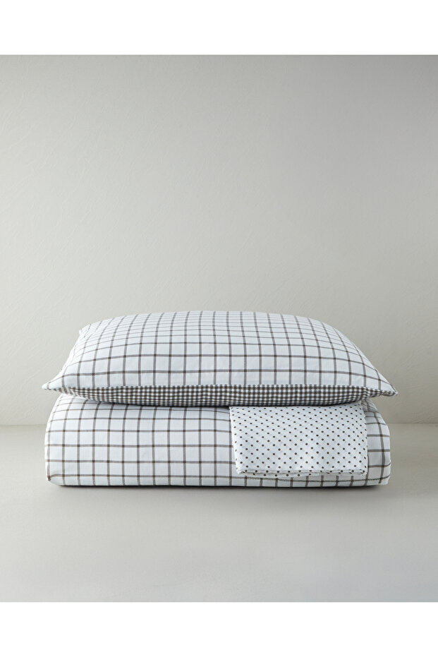 Simple Checks Easy-Iron Single Duvet Cover Set with Sheets 160X220 cm Brown
