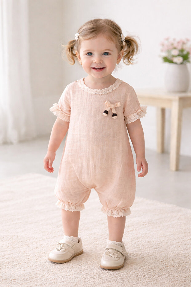 Extra Soft Muslin Fabric Jumpsuit with Bow and Beads