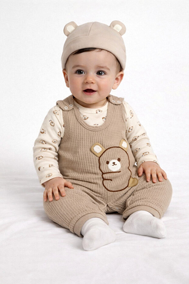 Cute Bear Embroidered Baby Set (Beanie Not Included)