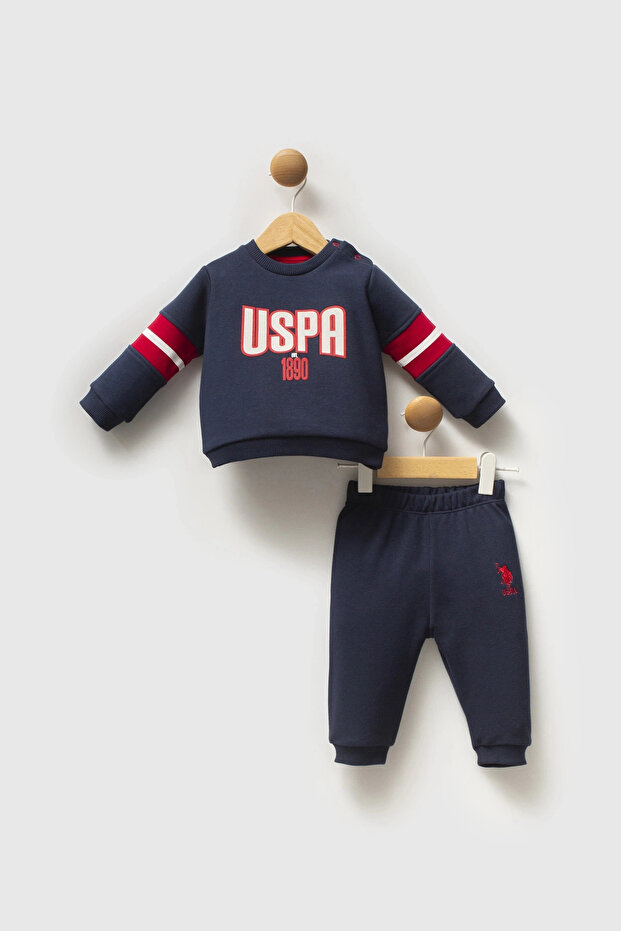 طقم أطفال للأولاد من U.S.POLO ASSN مكون من قطعتين - أزرق داكن-أحمر