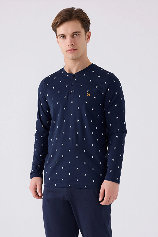 بدلة رجالية مزدوجة - أزرق داكن - 2