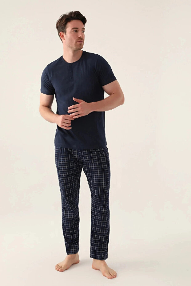 بدلة رجالية مزدوجة - أزرق داكن - 3