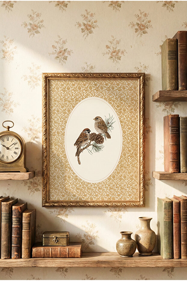العصافير - إطار منقوش بتصميم عتيق - 1