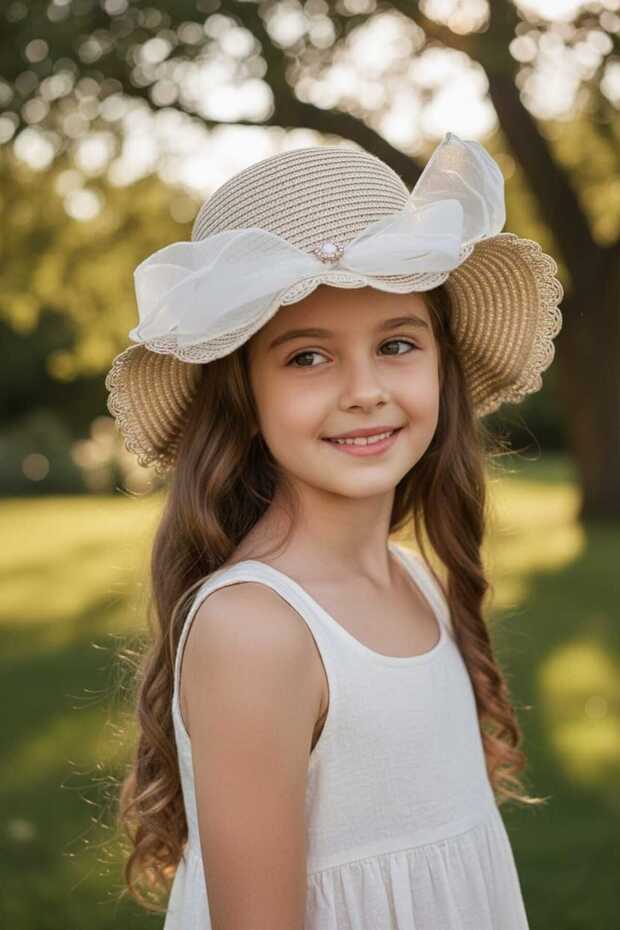 Kitti 6-10 Years Old Girl's Straw Accessory Fedora Hat