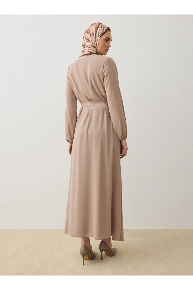 Hidden Placket Ferace with Binding Detail - Beige - Refka - 6