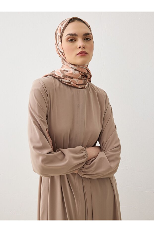Hidden Placket Ferace with Binding Detail - Beige - Refka - 3