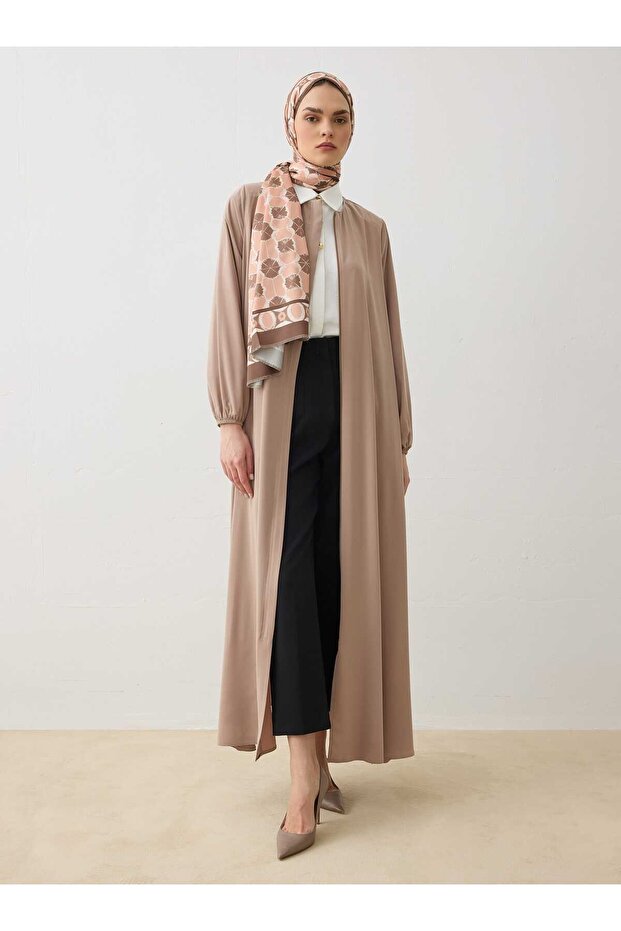 Hidden Placket Ferace with Binding Detail - Beige - Refka - 1