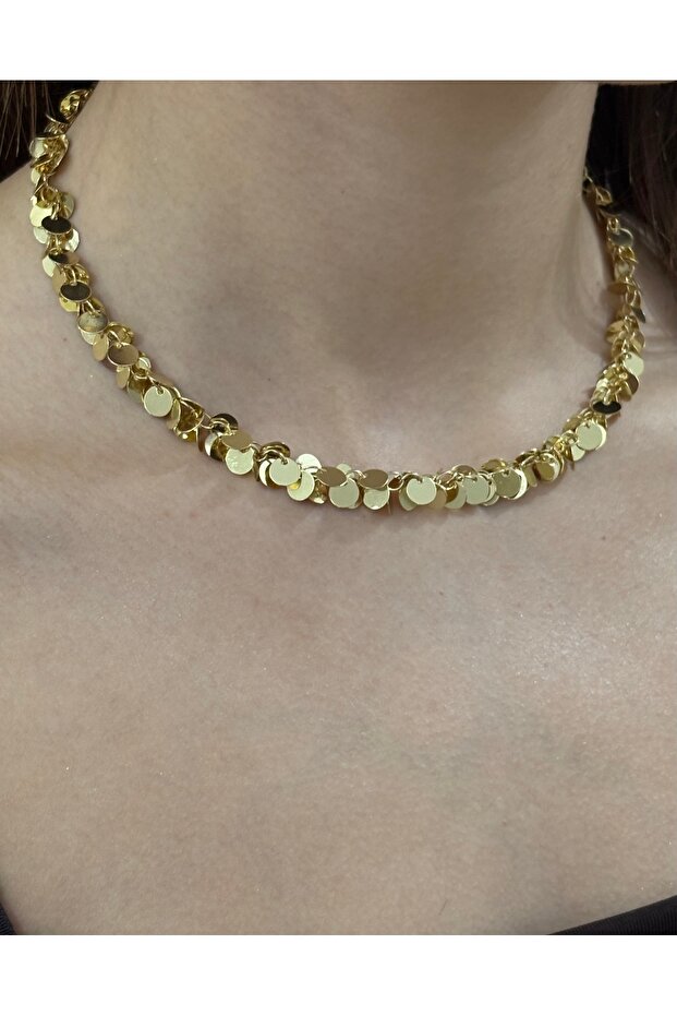 Çoklu Pullu Sallantılı Gold Kolye - 1