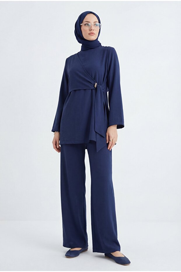 Modal Suit with Cross-Tied Pants - Navy Blue