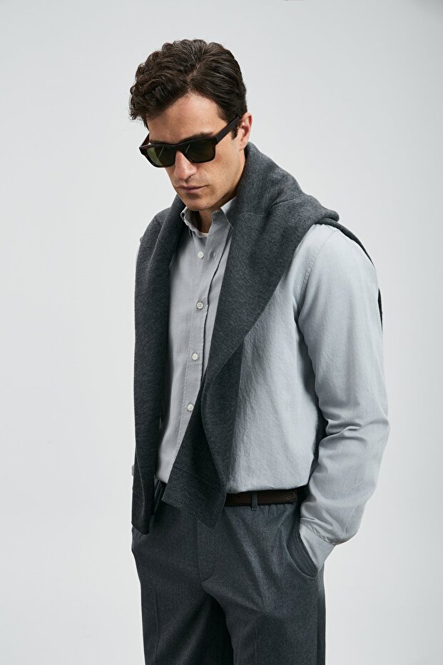 112010676 Ανδρικό πουκάμισο Basic Regular Fit Ανδρικό πουκάμισο ΓΚΡΙ - 2