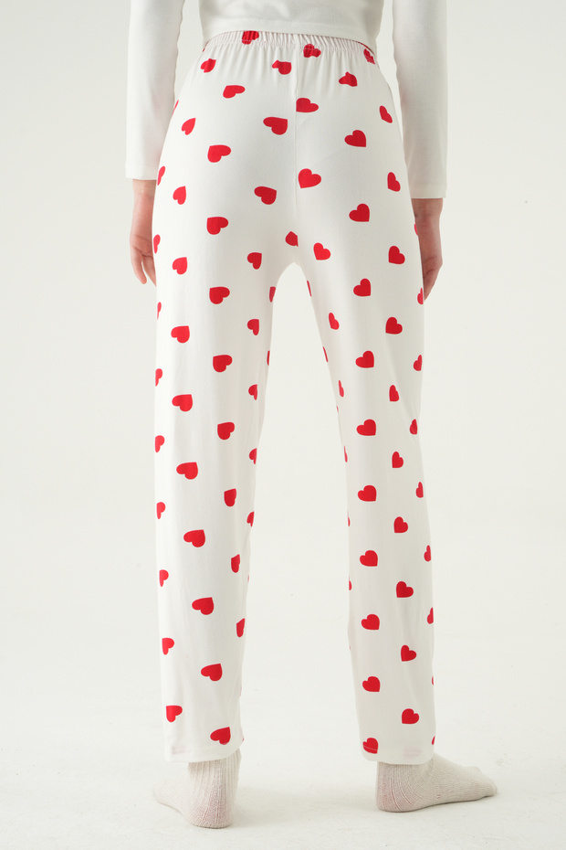 4530 Heart Pattern Pajama Bottoms White - 5