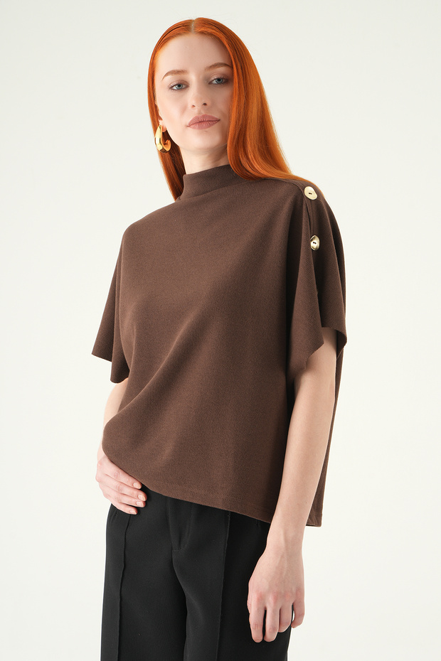 3129A تي شيرت بأكمام قصيرة باللون البني - 2