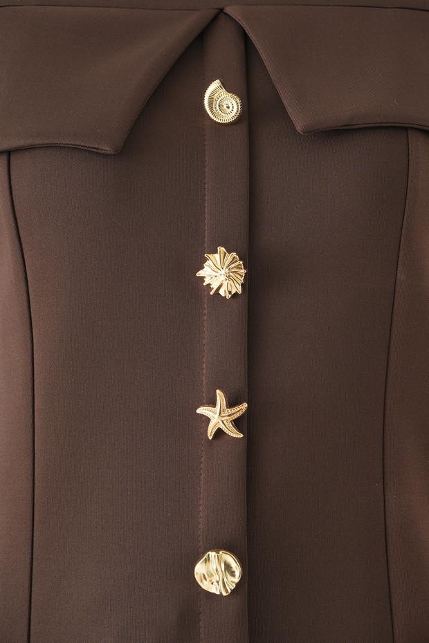 8386A Front Button Blouse Brown - 4