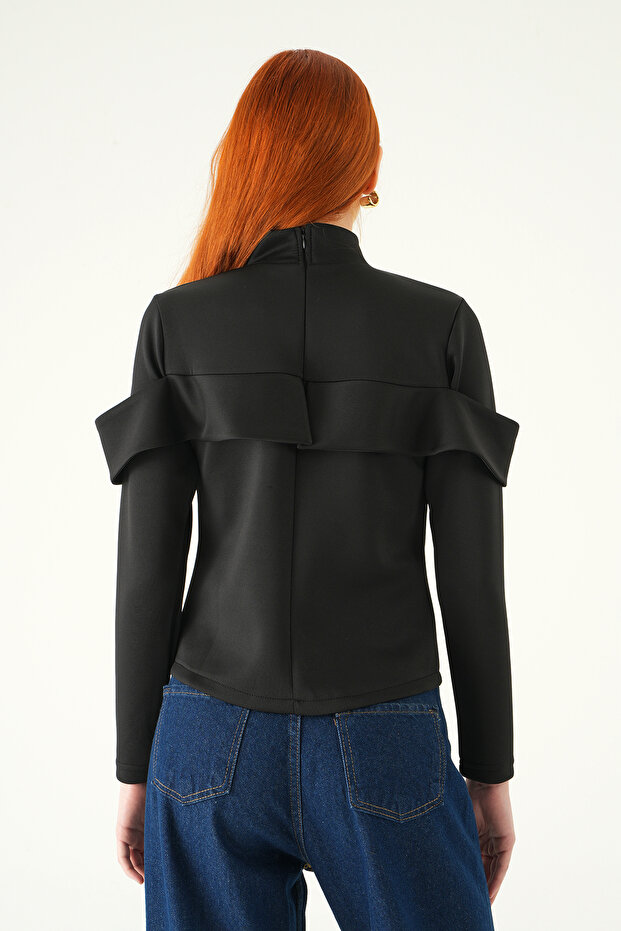 8386A بلوزة بأزرار أمامية باللون الأسود - 5